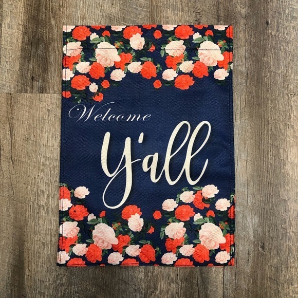 NWT GARDEN FLAG WELCOME Y’ALL NAVY FLORAL PRETTY - Picture 3 of 4